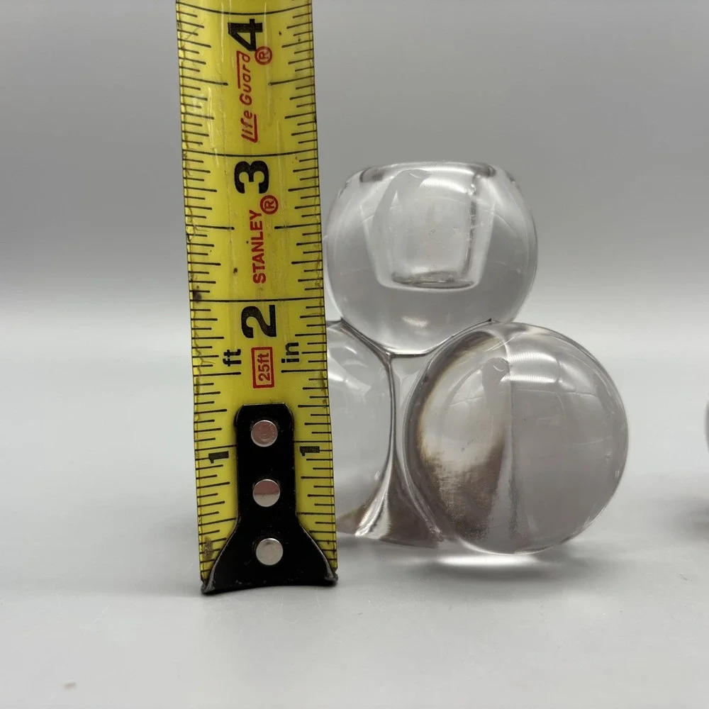 VTG MCM Westmoreland Pair (2) Clear Glass Sphere Ball Candle Holders MCM 3